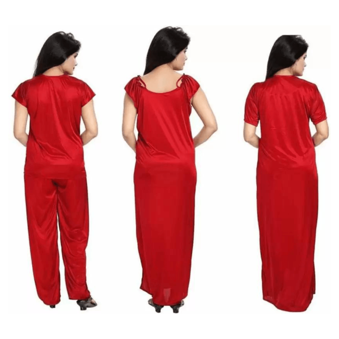 Silk Bridal Nightgown Set Stylish Fancy Bridal Nighty Set For Women Free Size Red Color(3set) 2