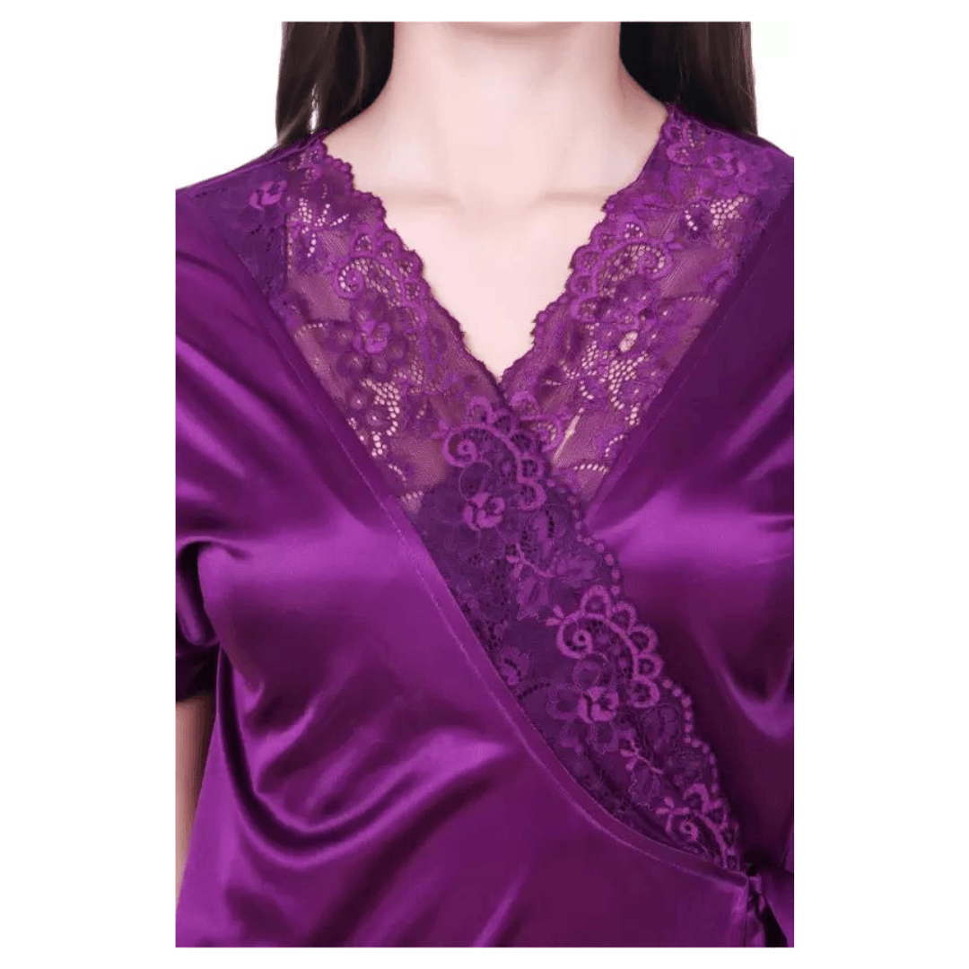 Silk Bridal Nightgown Set Stylish Fancy Bridal Nighty Set For Women Free Size Purple Color 6