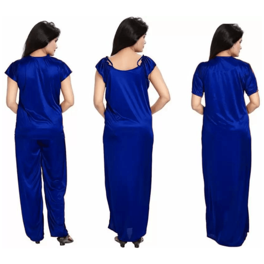 Silk Bridal Nightgown Set Stylish Fancy Bridal Nighty Set For Women Free Size Dark Blue Color (3 set) 2