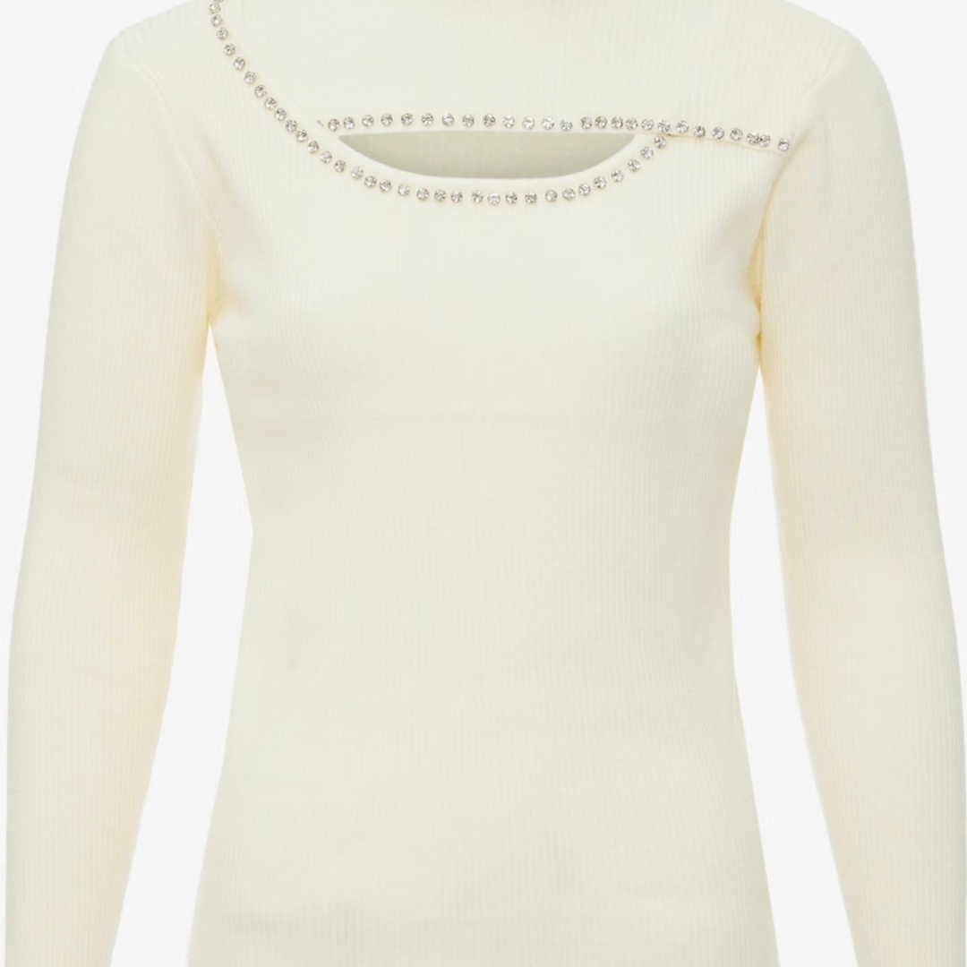 Casual Knitted Cut Top White Color 1