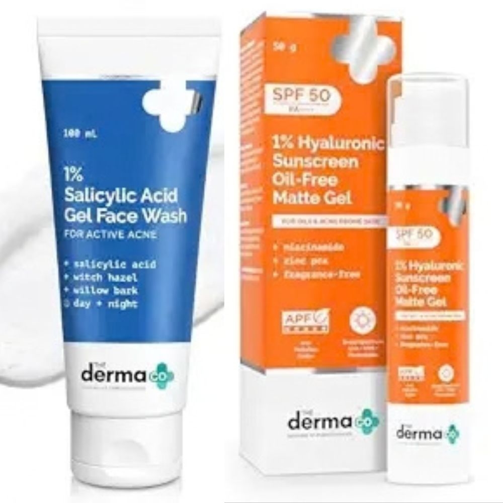 Derma Co 1% Salicylic Acid Gel Fac wash and  15 Hyaluronic sunscreen 1