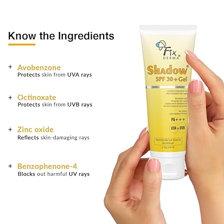 FIXDERMA Shadow Sunscreen Spf 30+ Gel For Oily Skin – 75 g, Body & Face, Broad Spectrum For Uva & Uvb Protection For Unisex, Non Greasy & Water Resistant. 5