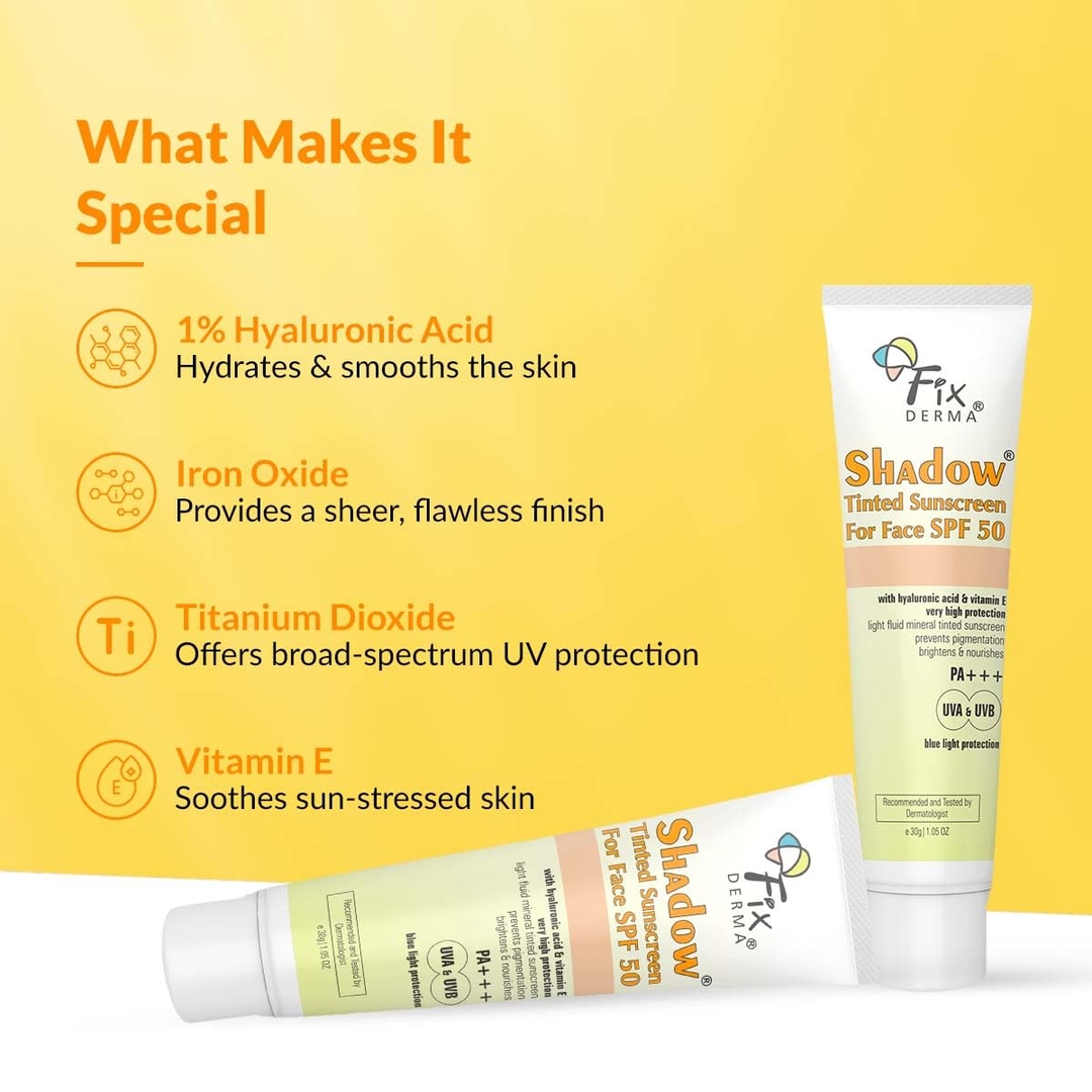Fixderma Shadow Tinted Sunscreen SPF 50 PA+++ | Sunscreen with Vitamin E | UVA & UVB Protection | For All Skin Types - 30gm 5
