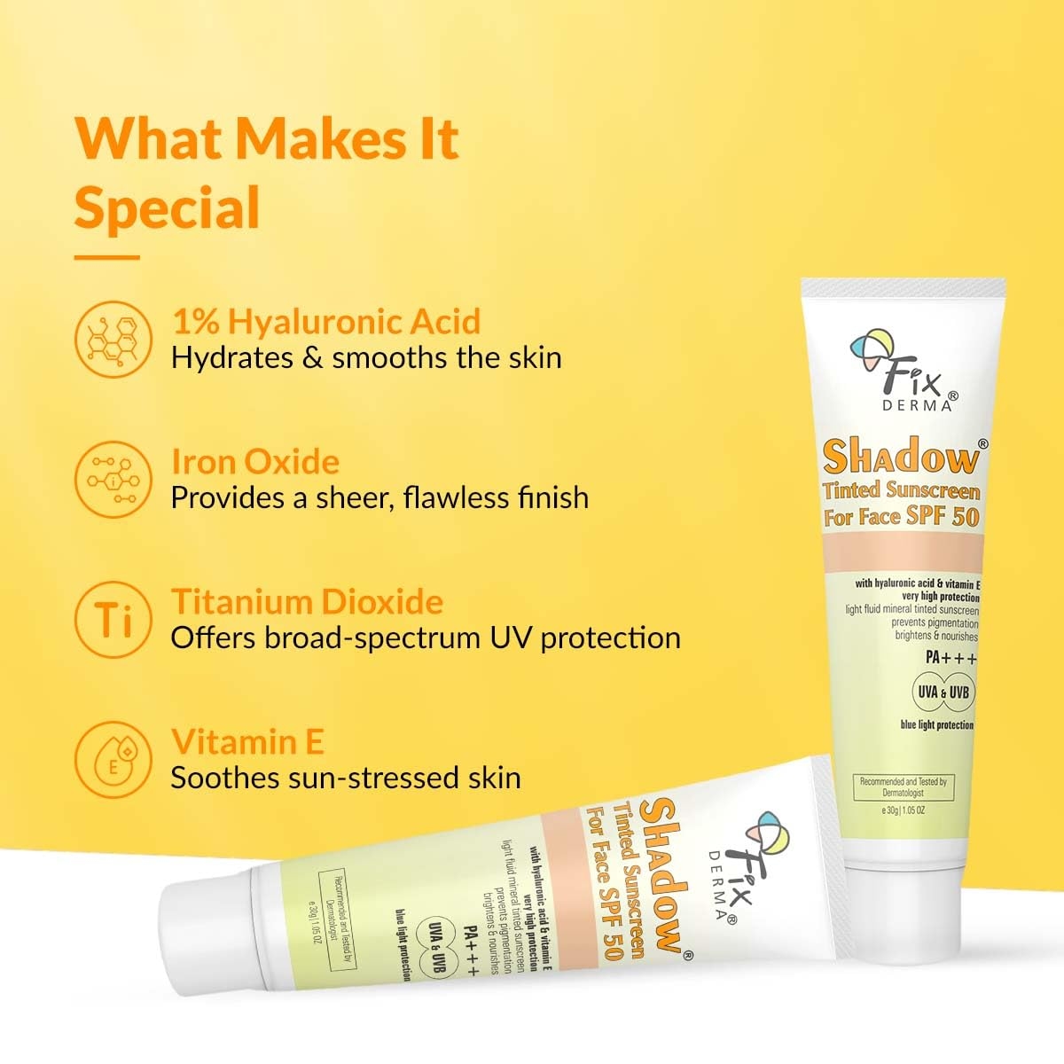 Fixderma Shadow Tinted Sunscreen SPF 50 PA+++ | Sunscreen with Vitamin E | UVA & UVB Protection | For All Skin Types - 30gm 5