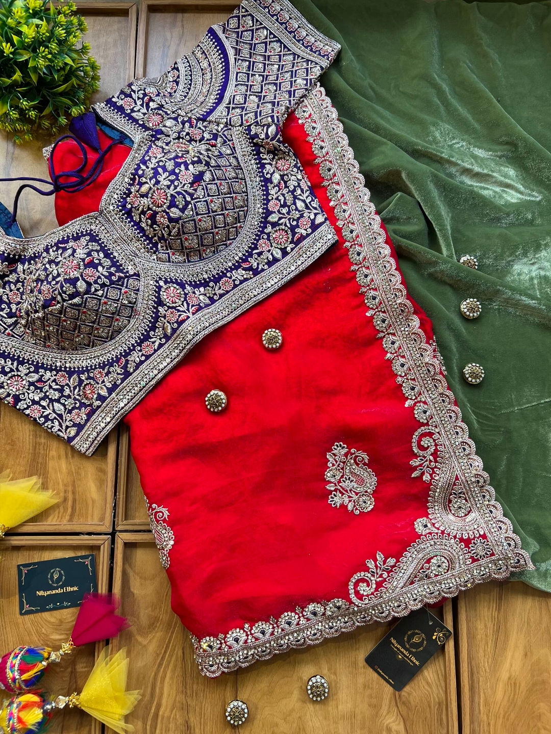 Shivshakti Collection Red Fendi Silk Saree with Stitched Blouse 3