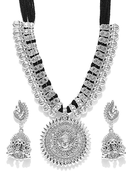 Jewellery Sets for Women Silver Plated Afghani Tribal Necklace Jewellery set with Earrings and Bangles Combo For Girls/Women 2
