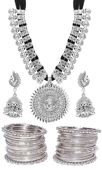 Jewellery Sets for Women Silver Plated Afghani Tribal Necklace Jewellery set with Earrings and Bangles Combo For Girls/Women 1