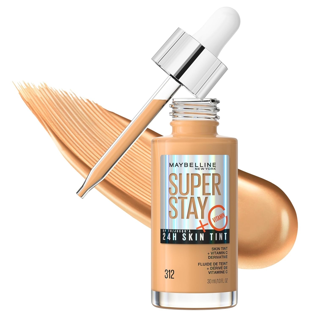 Maybelline Super Stay Up to 24HR Skin Tint, Radiant Light-to-Medium Coverage Foundation, Makeup Infused With Vitamin C, 312, 1 Count 1