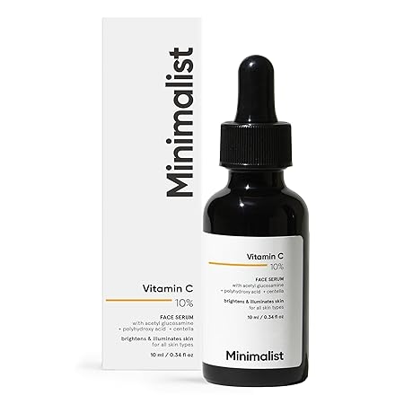 Minimalist Dull Skin, Dark Spots & Uneven Tone Treatment 10% Vitamin C Face Serum | Formulated & Tested For Sensitive Skin with Ethyl Ascorbic Acid & PHA | All Skin Types| Brightening & Hydrating Formula for Men & Women | 10 ml 1