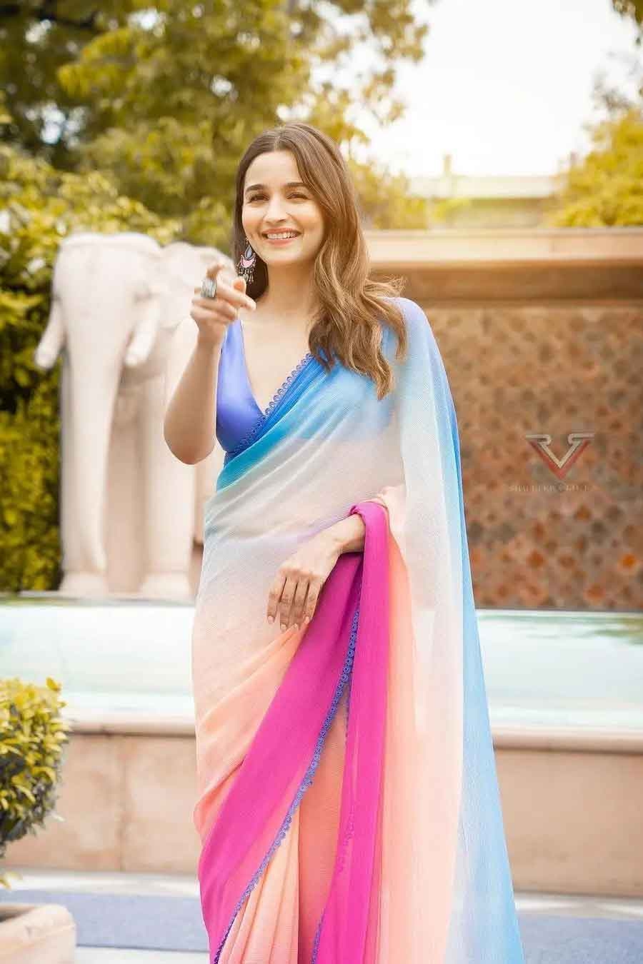 Latest fashionable Partywear Alia Bhatt Georgette Saree Multi Color | Trendy Party & Festive Wear | Traditional Ethnic Fashion | Buy Online 4