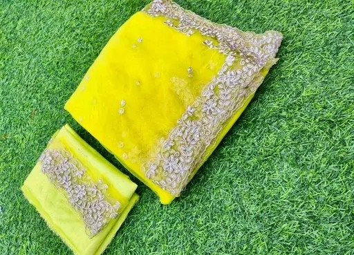 Latest Assam Silk Net Yellow hazaar butti Net Embroidered Saree With Blouse | Trendy Party & Festive Wear | Traditional Ethnic Fashion | Buy Online 4