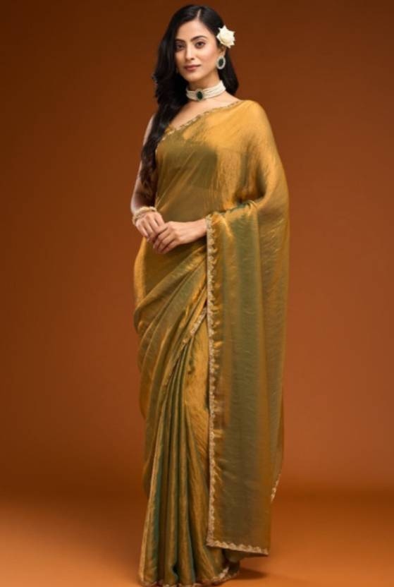 Latest Embelished Bollywood Tissue silk blend saree for women Gold color | Trendy Party & Festive Wear | Traditional Ethnic Fashion | Buy Online 3