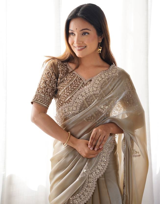 Stylish Embroidered Bollywood Organza Saree with Sequin work | Trendy Party & Festive Wear | Traditional Ethnic Fashion | Buy Online 2