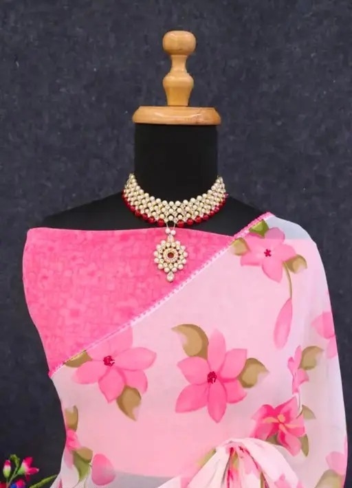 Amazing designer  Georgette fancy Saree for women with unstiched blouse in pink /Trendy Party & Festive Wear | Traditional Ethnic Fashion | Buy Online 3