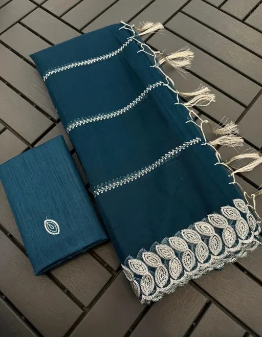 Beautiful Super Net Fabric Floral Embroidery work Saree With Blouse in Blue color | Trendy Party & Festive Wear | Traditional Ethnic Fashion | Buy Online 3