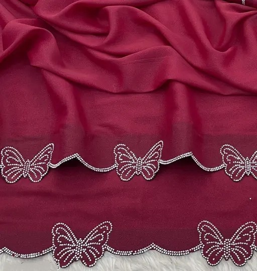Trending Butterfly boarder saree with Embroidery work with Blouse in Maroon Color | Available in Multi color | Trendy Party & Festive Wear | Traditional Ethnic Fashion | Buy Online 3