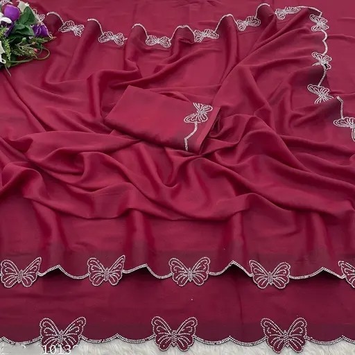 Trending Butterfly boarder saree with Embroidery work with Blouse in Maroon Color | Available in Multi color | Trendy Party & Festive Wear | Traditional Ethnic Fashion | Buy Online 4