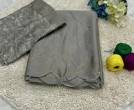 Trending Silk saree with Heavy Embroidered worked Blouse in Grey Color | Available in Multi color |Trendy Party & Festive Wear | Traditional Ethnic Fashion | Buy Online 2