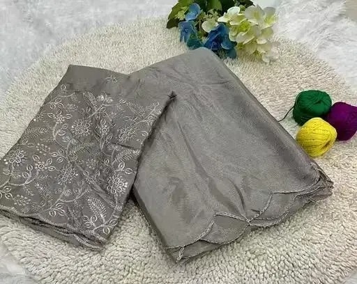 Trending Silk saree with Heavy Embroidered worked Blouse in Grey Color | Available in Multi color |Trendy Party & Festive Wear | Traditional Ethnic Fashion | Buy Online 3
