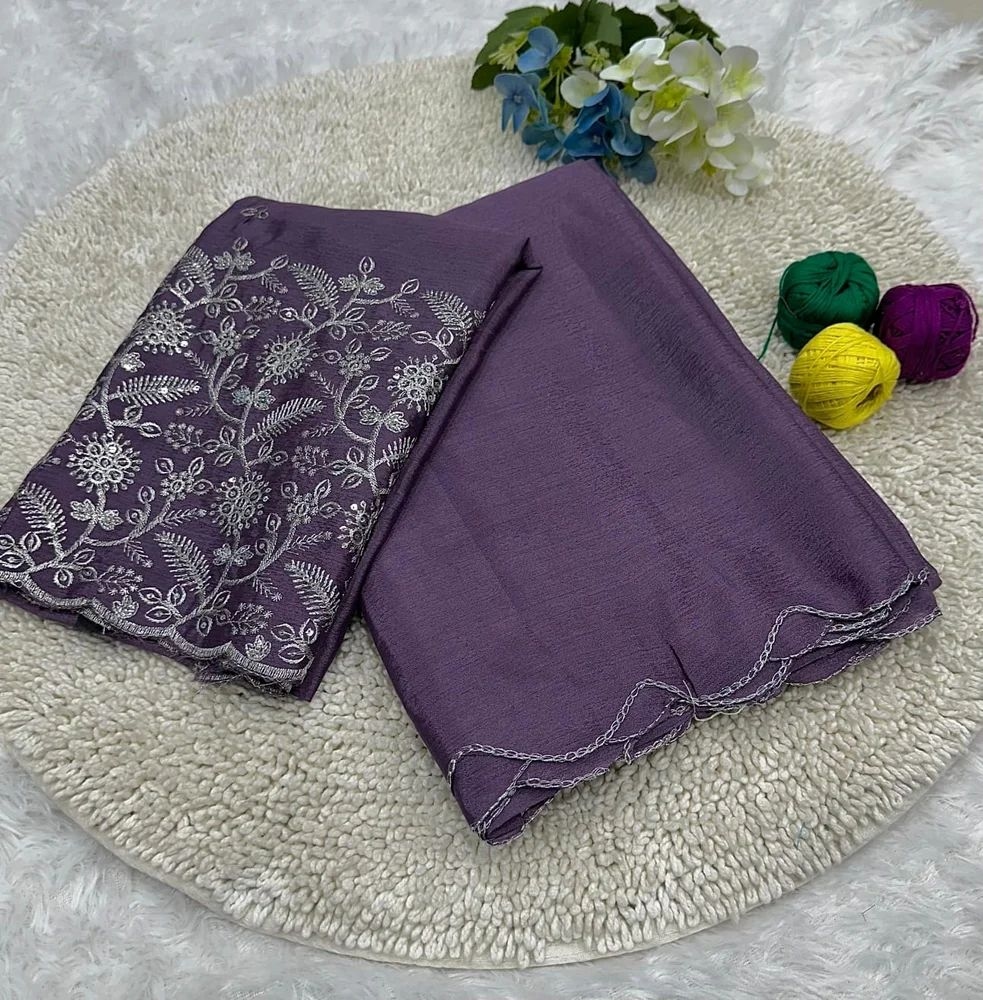 Trending Silk saree with Heavy Embroidered worked Blouse in Purple Color | Available in Multi color |Trendy Party & Festive Wear | Traditional Ethnic Fashion | Buy Online 3