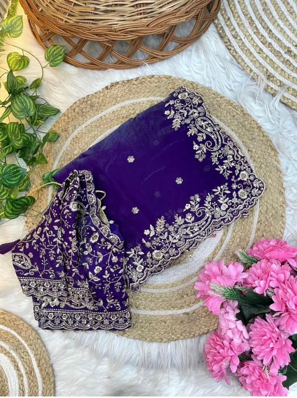 Heavy Zari work Embroidery silk saree party wear and wedding saree with stiched  blouse in Purple color| Available in Multi color | Trendy Party & Festive Wear | Traditional Ethnic Fashion | Buy Online 7