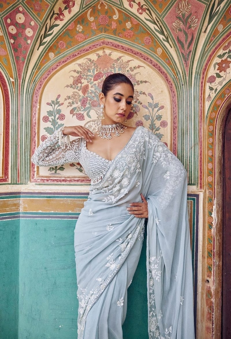 Bollywood Heavy Faux Georgette Embroidery Sequence Saree | Heavy Work Party wear and Wedding saree with unstiched blouse | Trendy Party & Festive Wear | Traditional Ethnic Fashion | Buy Online 1