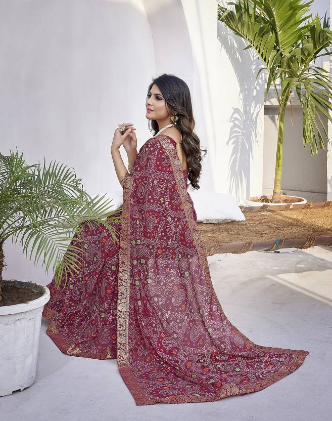Women's Latest printed Bollywood Georgette Saree with Lace and Blouse Material free size | Trendy Party & Festive Wear | Traditional Ethnic Fashion | Buy Online 2