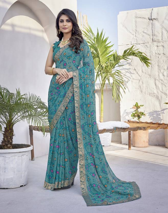 Women's Latest printed Bollywood Georgette Saree with Lace and Blouse Material free size | Trendy Party & Festive Wear | Traditional Ethnic Fashion | Buy Online 5