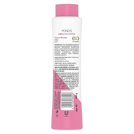 POND'S Dreamflower Pink Lily Fragrance Talcum Powder 400 g, Cooling Fresh Talc for Face & Body - For Men & Women 3