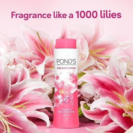 POND'S Dreamflower Pink Lily Fragrance Talcum Powder 400 g, Cooling Fresh Talc for Face & Body - For Men & Women 5
