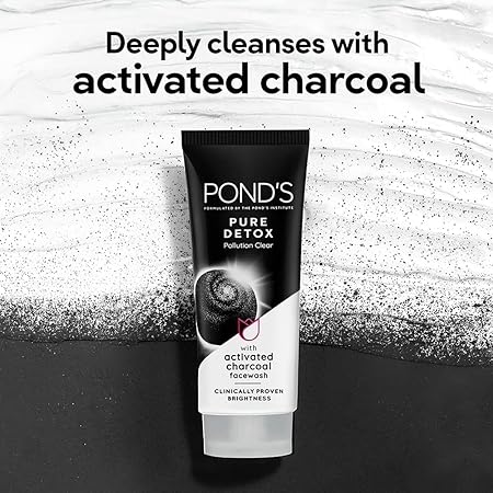 Pond’s Pure Detox, Facewash -100g, with Activated Charcoal, Daily Exfoliating & Brightening Cleanser for Fresh and Glowing Skin, Pollution Clear Face Wash. 3