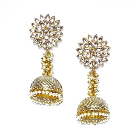 Pearl Brass Gold Plated Earrings For Women  1