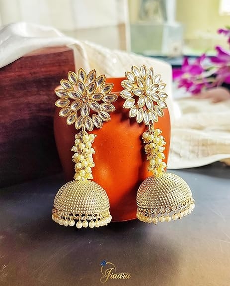 Pearl Brass Gold Plated Earrings For Women  4