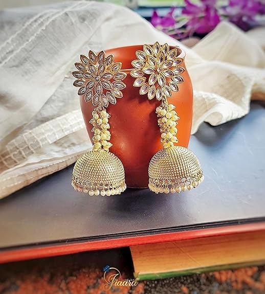 Pearl Brass Gold Plated Earrings For Women  5