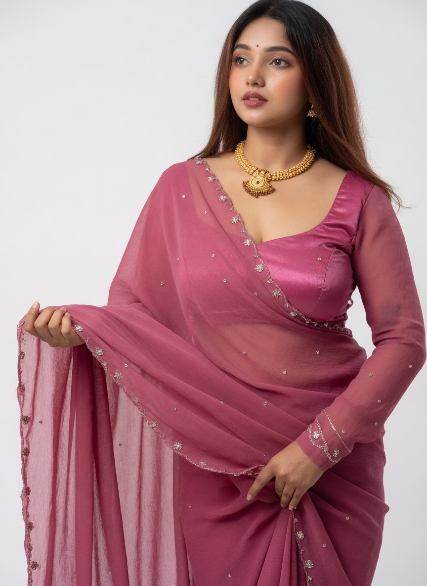 Pink Sequined Georgette Saree with Blouse | Party Wear Designer Saree for Women 2