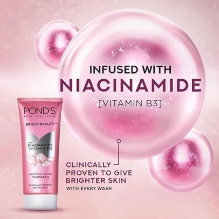 POND'S Bright Beauty Nacinamide Vitamin B3 Anti- Dullness Facewash, For Glass-Skin Like Shine And With 4X Visibly Brighter Skin, 100Gm 4