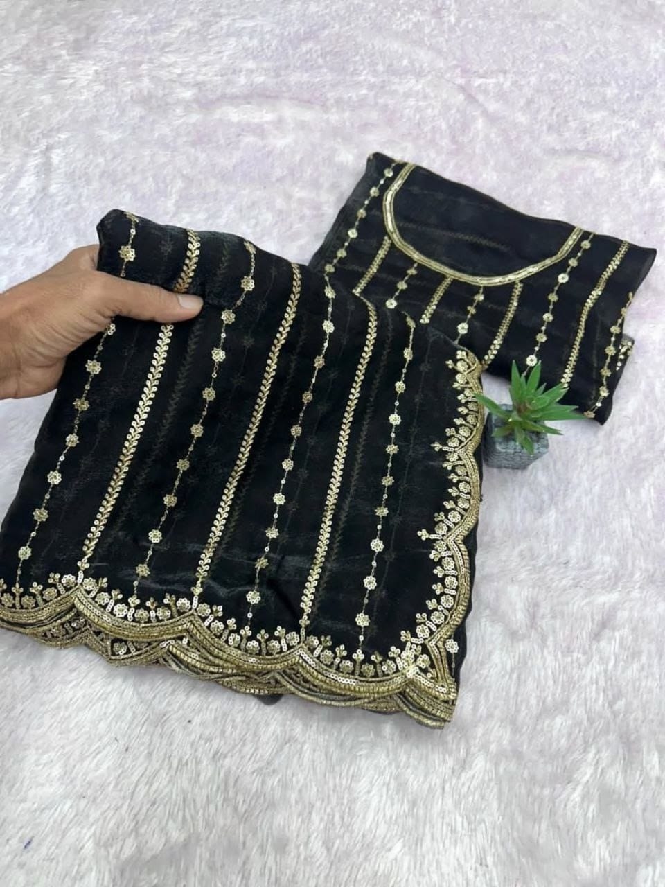 Star Silk Saree, Multi-Sequence Embroidery Saree, Shimmer Silk Saree, Wedding Wear Saree 6