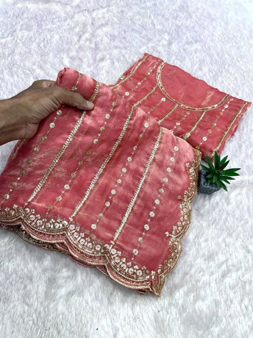 Star Silk Saree, Multi-Sequence Embroidery Saree, Shimmer Silk Saree, Wedding Wear Saree 3