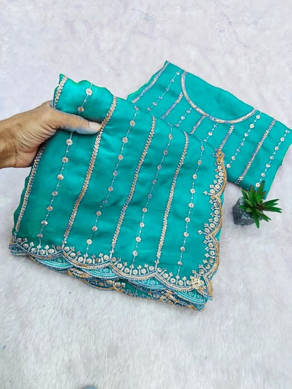 Star Silk Saree, Multi-Sequence Embroidery Saree, Shimmer Silk Saree, Wedding Wear Saree 2