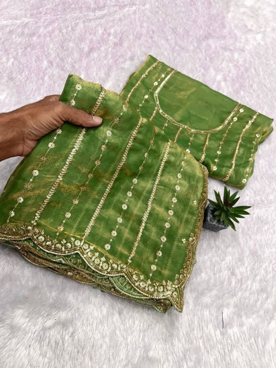 Star Silk Saree, Multi-Sequence Embroidery Saree, Shimmer Silk Saree, Wedding Wear Saree 5