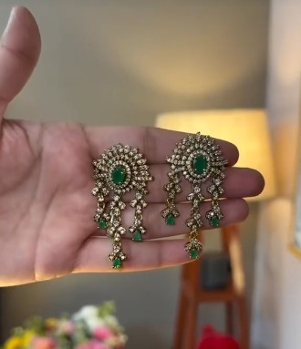 Traditional gold plated 5 layer green and white stone Rani Haar 2
