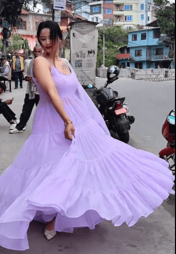 Lavender Tiered Anarkali Dress for Women with Embroidered Dupatta 3