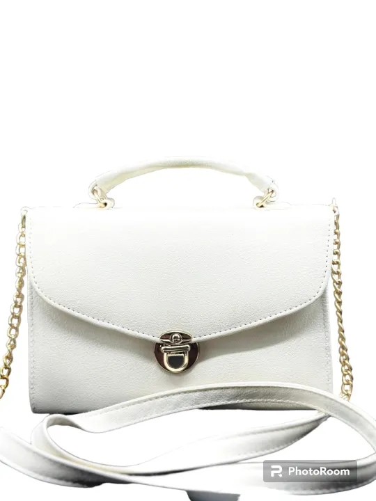 Box Shaped White Side Bag with handle for girls 1