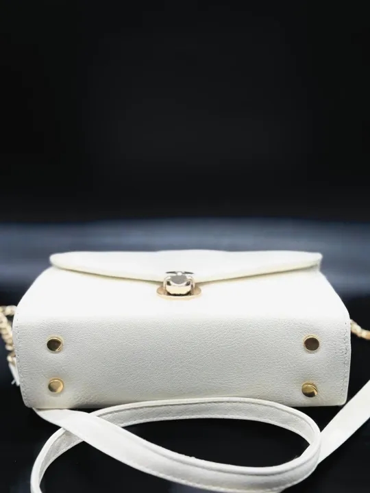 Box Shaped White Side Bag with handle for girls 2