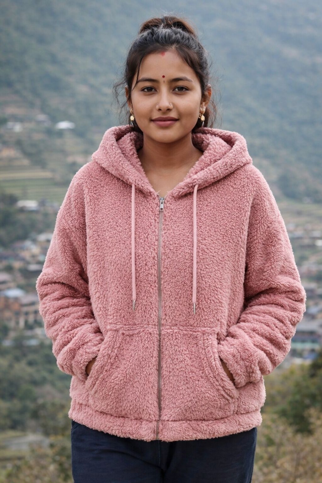 Sherpa Hoodie Winter Fur Jacket for Women Pink 1
