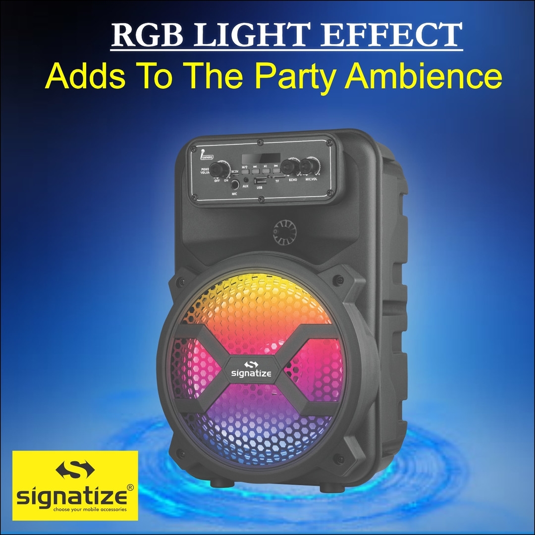 PARTY SPEAKER 8 INCH BIG WOOFER SPEAKER WITH RGB LIGHT , Free Wired Mic, 8 Hours Playback, USB Input 36 W Bluetooth Speaker (Black) 1