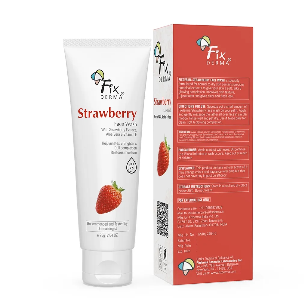 Fixderma Strawberry Facewash , Balances Oil , Cleanses , Tightens Pores And Hydrates , Brightening For Healthy , Glowing Skin 60 G 1