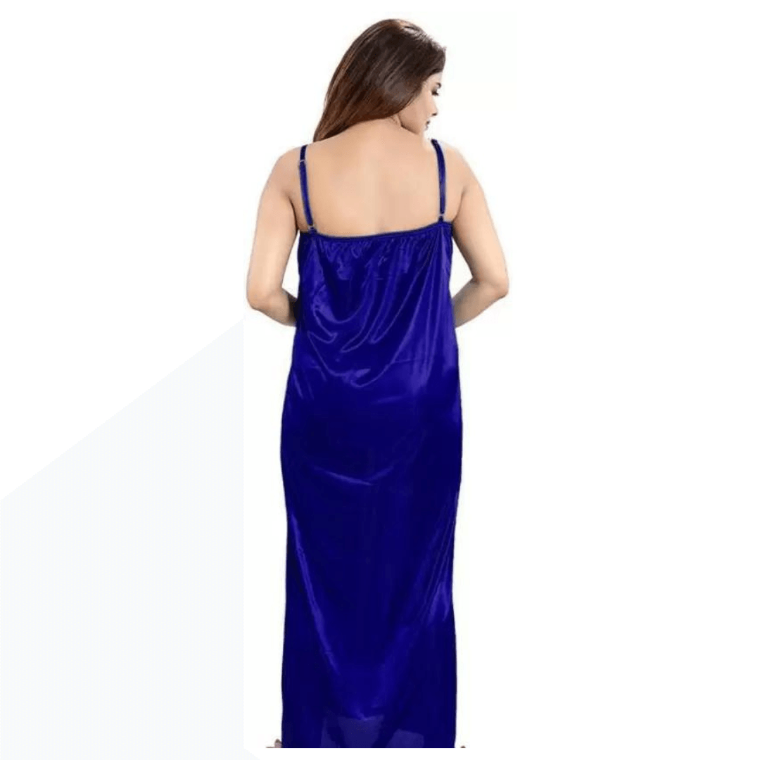 Silk Bridal Nightgown Set Stylish Fancy Bridal Nighty Set For Women Free Size Blue Color 3
