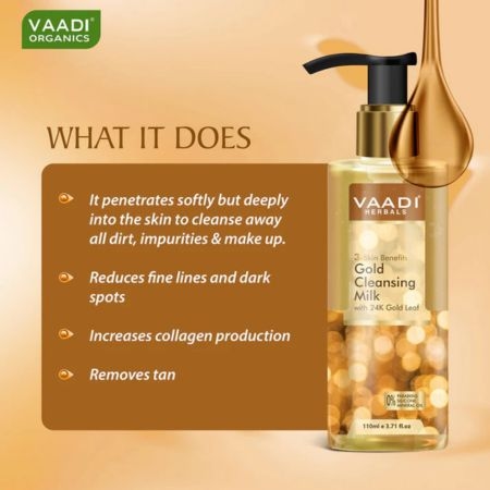 Vaadi Gold Cleansing Milk with 24k Gold Leaf - 3-skin Benefits (110 ml) 3