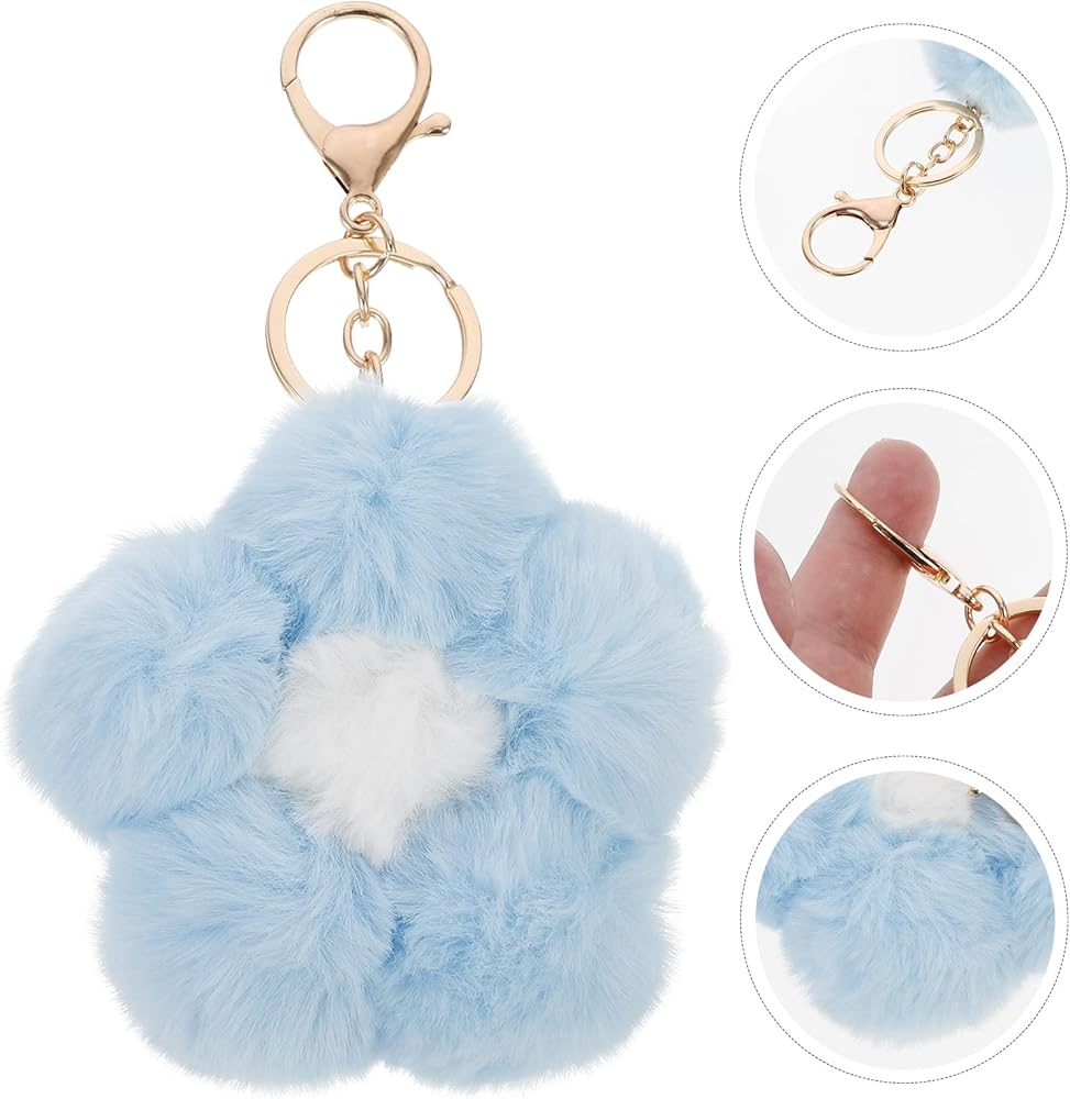  Flower Pom Pom Keychains 6